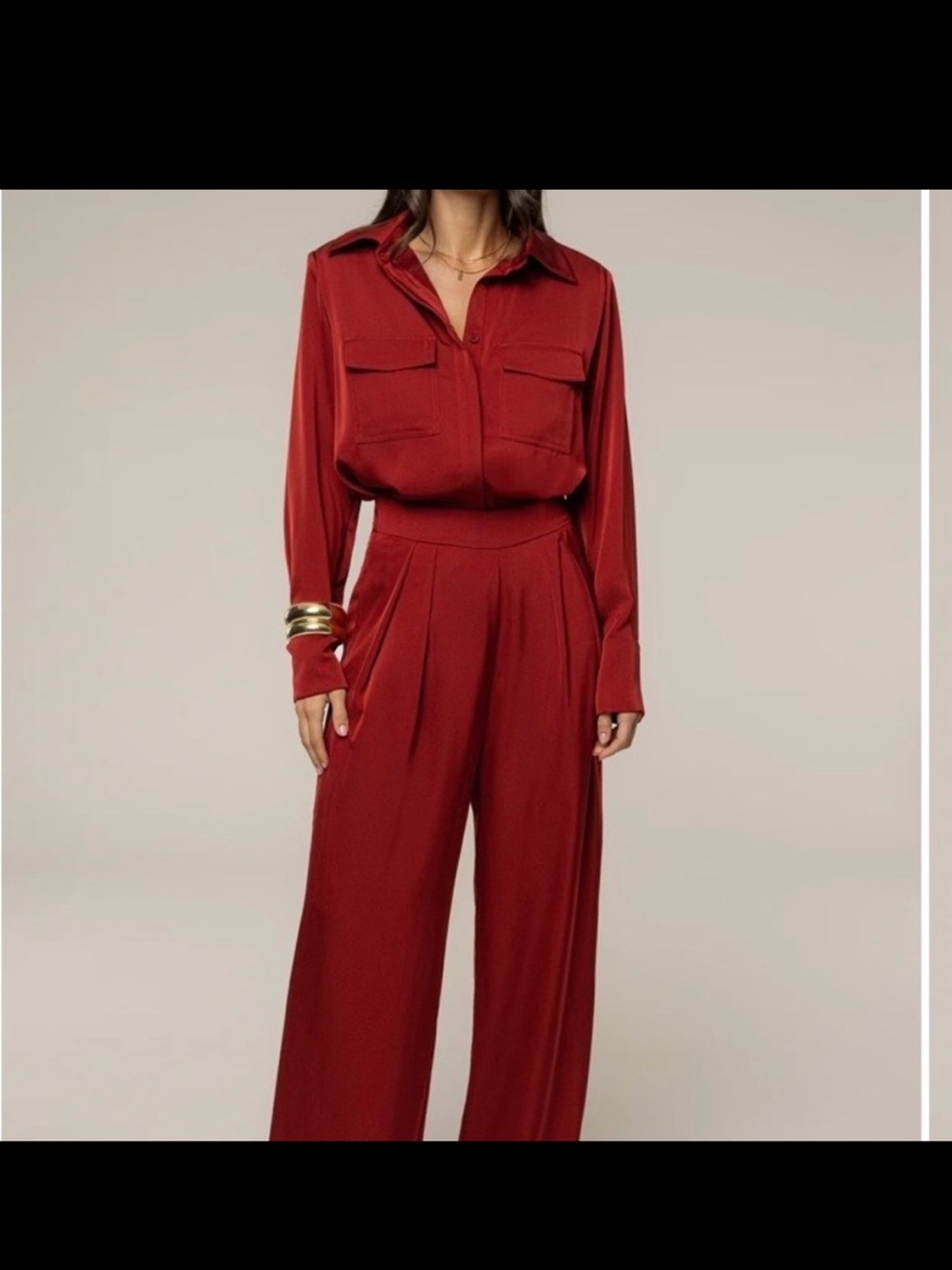 JLUXLABEL Deep Red Long-Sleeve Button Blouse